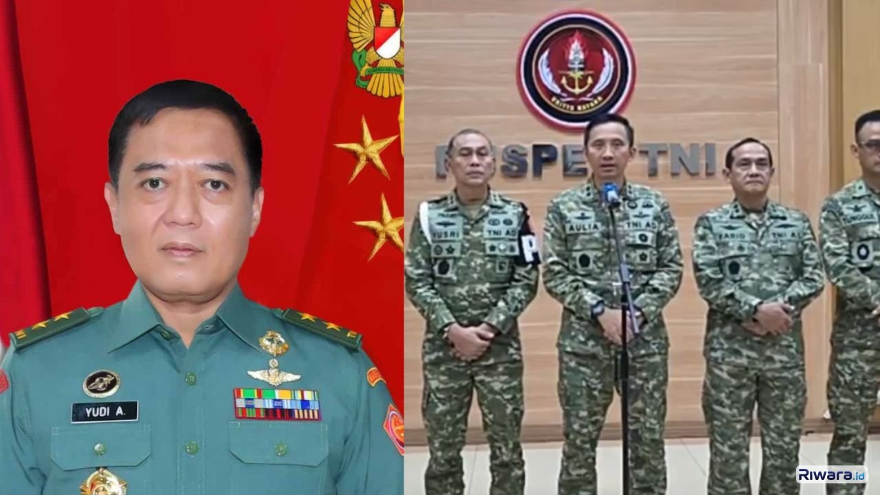 Konferensi pers di Mabes TNI menampilkan Kapuspen TNI Aulia Dwi Nasrullah, menyampaikan penyerahan jabatan Kepala BAIS yang sebelumnya dijabat Yudi Abrimantyo.